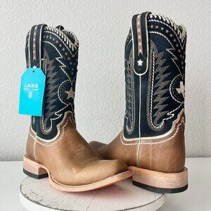Lane Rodeo Houston Mens Cowboy Boots Brown Navy Square Toe 12.5" Size 10